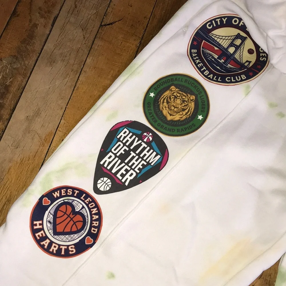 Nike White Tie-Dye Patch Joggers with Orange, Purple & Light Green‎ Accents